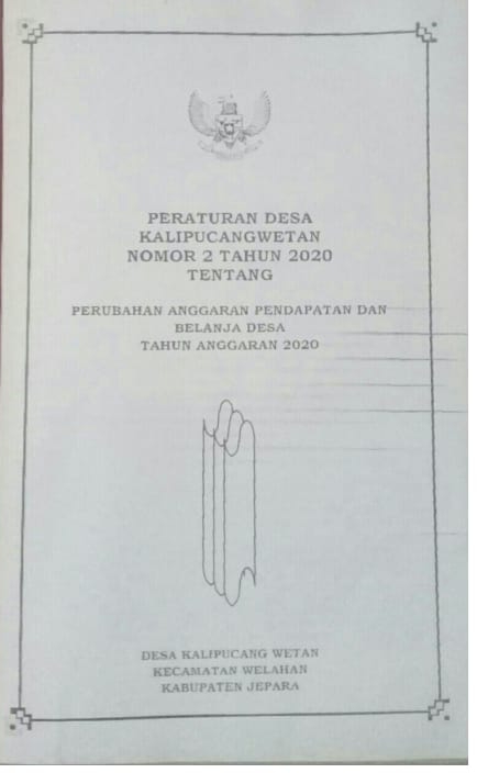 PERATURAN DESA KALIPUCANGWETAN NOMOR 2 TAHUN 2020 TENTANG PERUBAHAN APBDES TAHUN 2020